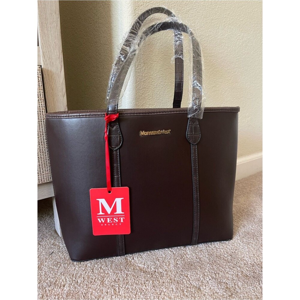NWT Montana West Coffee Brown Structured Tote Bag Vegan Leather Carryall Purse